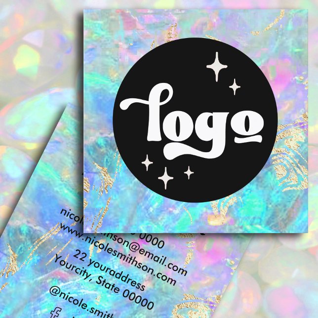 logo opal texture and faux gold details  square business card (Creator Uploaded)