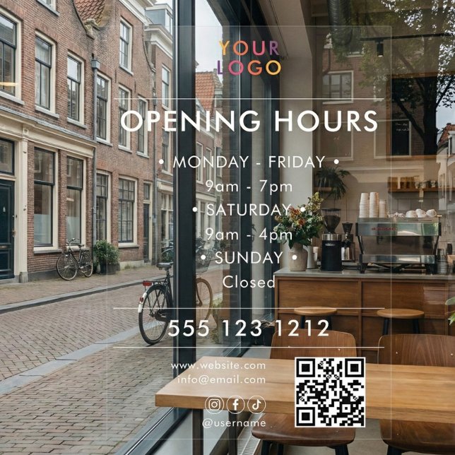 Logo Open Hours QR Code Business Window Cling (Creator Uploaded)