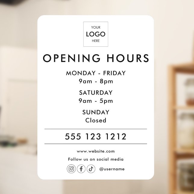 Logo Open Hours Social Media Business Window Cling (Creator Uploaded)