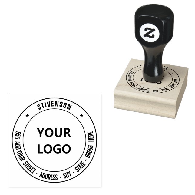Logo or Photo Address Round Rubber Stamp Template (Stamped)