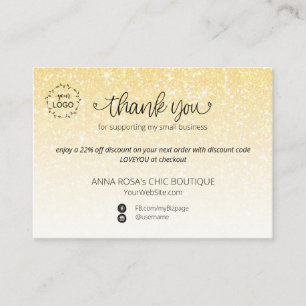*~* Logo  Pastel Glitter Thank You Branding QR Enclosure Card