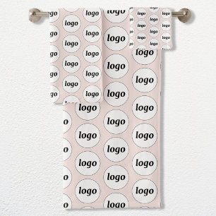 Logo Pattern Business Branding Blush Pink Bath Towel Set