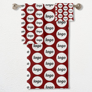 Logo Pattern Business Branding Burgundy Red Bath Towel Set
