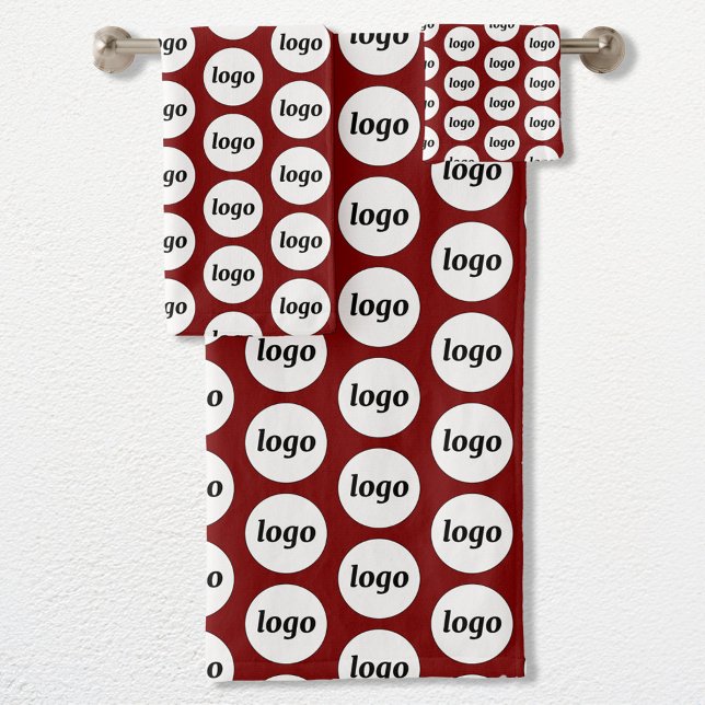Logo Pattern Business Branding Burgundy Red Bath Towel Set (Simple logo pattern business promotional towel set for hospitality, sponsorship, customers & clients)