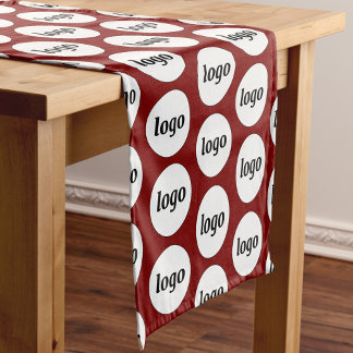 Logo Pattern Business Branding Burgundy Red Short Table Runner