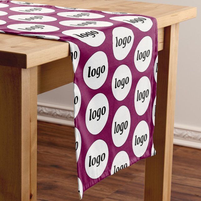 Logo Pattern Business Branding Cherry Pink Short Table Runner (Simple logo with custom text business branding promotional cherry pink table runner)