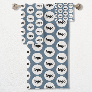 Logo Pattern Business Branding Dusty Blue Bath Towel Set
