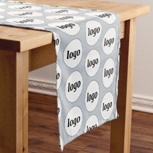 Logo Pattern Business Branding Powder Blue Short Table Runner