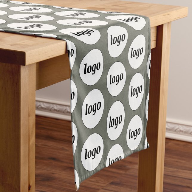 Logo Pattern Business Branding Sage Green Short Table Runner (Simple logo with custom text business branding promotional sage green table runner)