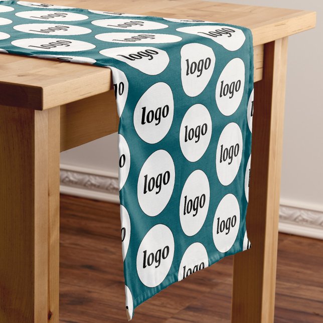 Logo Pattern Business Branding Teal Green Short Table Runner (Simple logo with custom text business branding promotional teal green table runner)