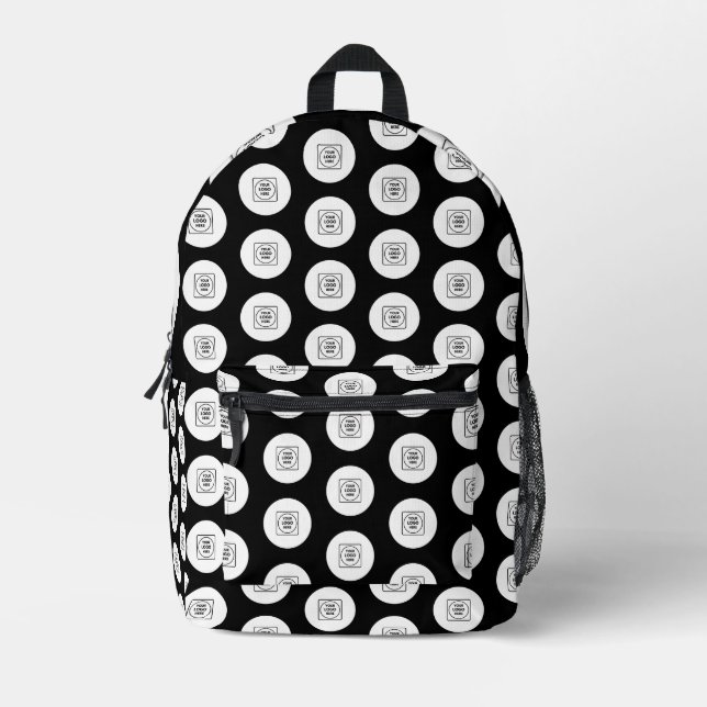 Logo Pattern Business Promotional Black Branding Printed Backpack (Front)