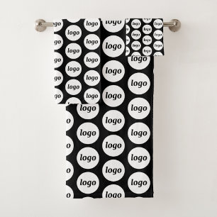 Logo Pattern Business Promotional Branding Black Bath Towel Set
