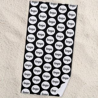 Logo Pattern Business Promotional Branding Black Beach Towel