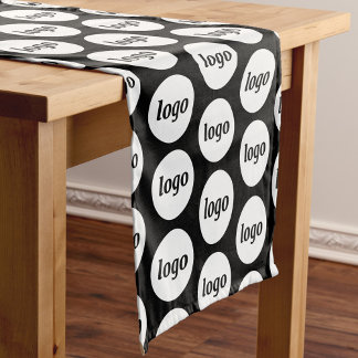 Logo Pattern Business Promotional Branding Black Short Table Runner