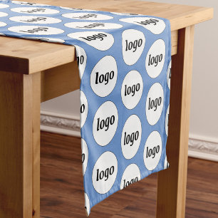 Logo Pattern Business Promotional Branding Blue Short Table Runner