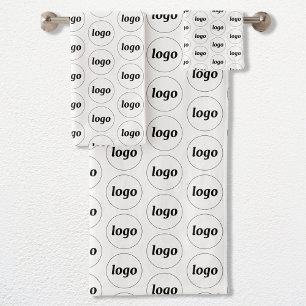 Logo Pattern Business Promotional Branding White Bath Towel Set