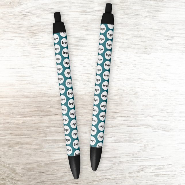 Logo Pattern Business Promotional Teal Green Black Ink Pen (Simple logo pattern business promotional pens, ideal for trade shows, store front and customer promo)