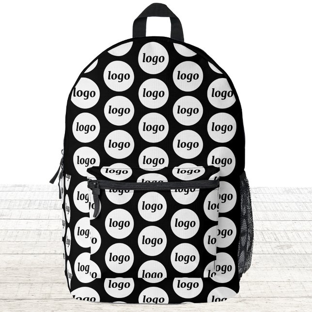 Logo Pattern Promotional Business Black Printed Backpack (Logo pattern business promotional branding backpack)