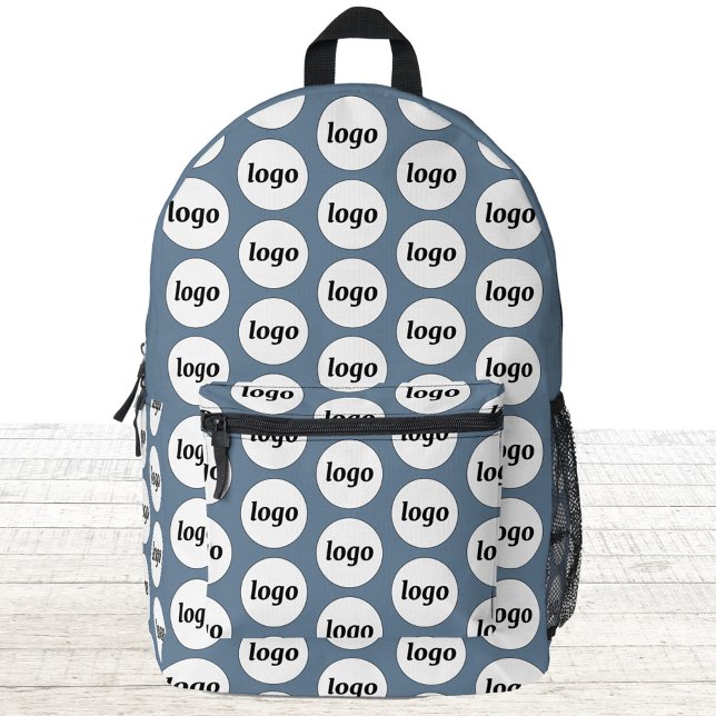 Logo Pattern Promotional Business Blue Printed Backpack (Logo pattern business promotional branding backpack)