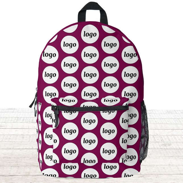 Logo Pattern Promotional Business Magenta Pink Printed Backpack (Simple logo pattern business branding promotional backpack in dark magenta pink)
