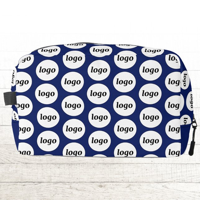 Logo Pattern Promotional Business Navy Blue Dopp Kit (Logo pattern business branding promotional navy blue Dopp kit zip bag)