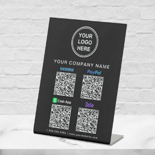 Logo Paypal Venmo CashApp Zelle QR Code Black Pedestal Sign