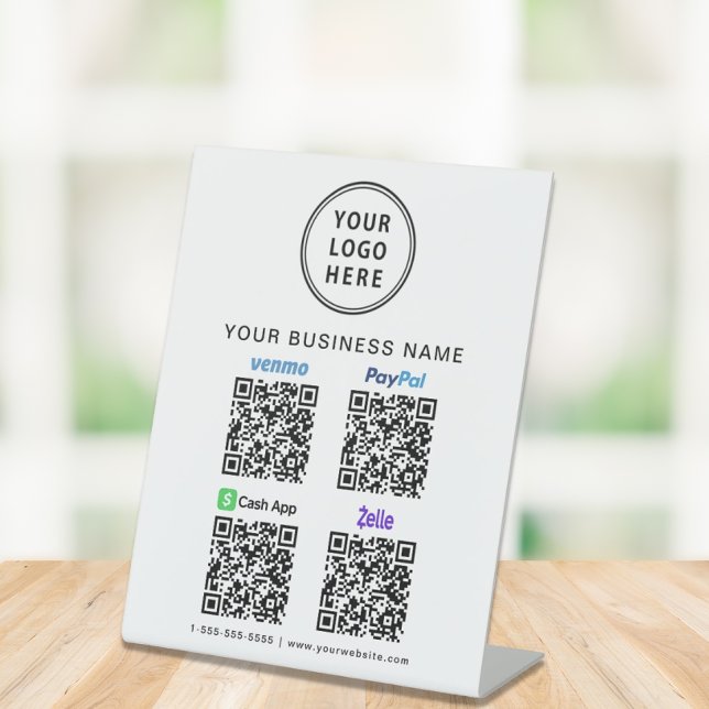 Logo Paypal Venmo CashApp Zelle QR Codes Pedestal Sign (A QR code sign to effortlessly connect your customers to your payment platforms)