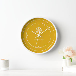 Logo Personalised Yellow White  Clock