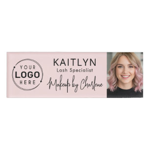Logo Photo Blush Pink Script Makeup Name Tag