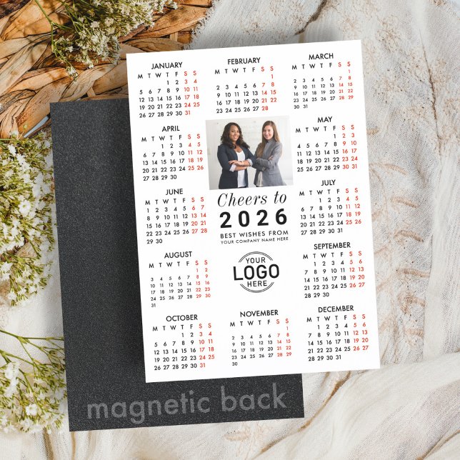 Logo Photo Clean White Calendar 2026 Magnetic Card (Creator Uploaded)