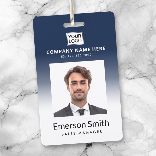Logo photo dark blue white  employee name title id badge (Logo photo dark blue white employee name title id badge)