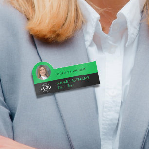 Logo Photo ID Modern Green Black Business Company Name Tag