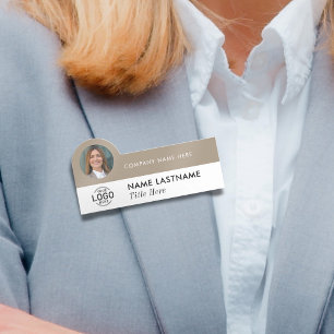 Logo Photo ID Modern Sand Beige Business Company Name Tag