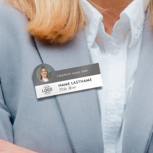 Logo Photo ID Modern Sleek Grey Business Company Name Tag