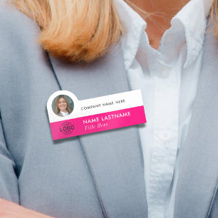 Logo Photo ID Stylish Simple Magenta Pink Business Name Tag