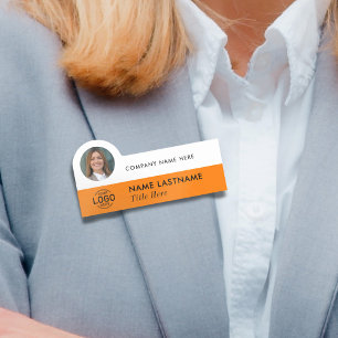 Logo Photo ID Stylish Simple Orange White Business Name Tag