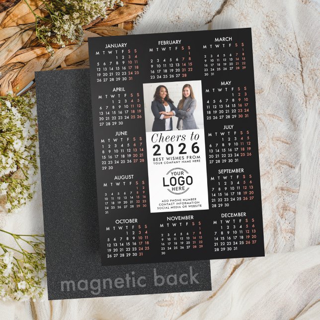 Logo Photo Info Black Calendar 2026 Magnetic Card (Creator Uploaded)