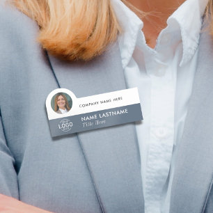 Logo Photo Modern Simple Dusty Blue White Company Name Tag