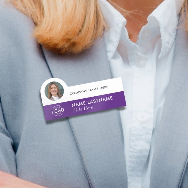 Logo Photo Modern Simple Purple White Company Name Tag (Creator Uploaded)