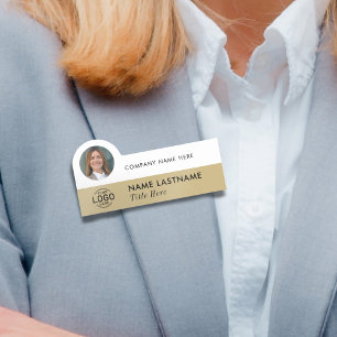 Logo Photo Professional Gold Beige Business Name Tag