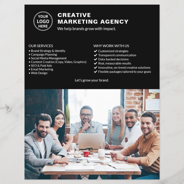 Logo Photo QR Black Marketing Creative Business Flyer (Front)