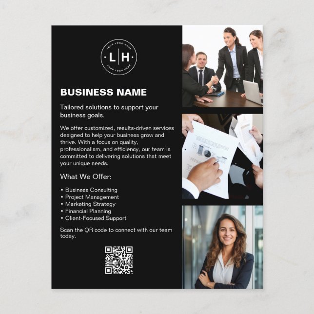 Logo Photo QR Black Professional Business Flyer (Front)