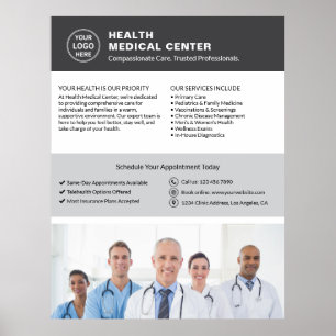 Logo Photo QR Healthcare Clinic Doctor Grey Poster
