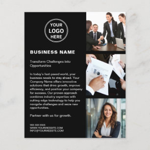 Logo Photo QR Modern Black Corporate Business Flyer