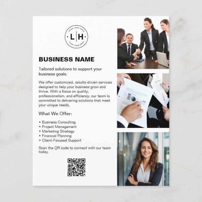 Logo Photo QR White Professional Business Flyer (Front)