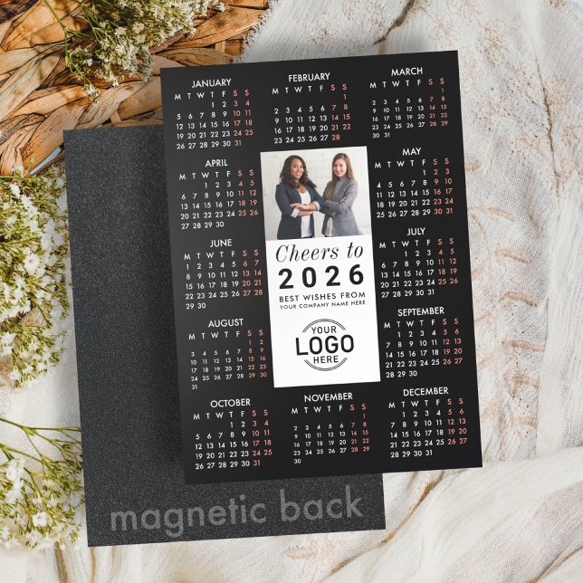 Logo Photo Sleek Black Calendar 2026 Magnetic Card (Creator Uploaded)