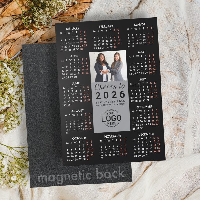 Logo Photo Sleek Black Calendar 2026 Magnetic Card (Creator Uploaded)