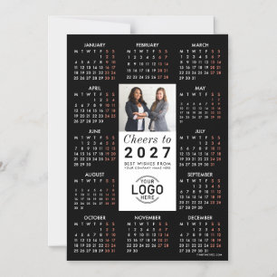 Logo Photo Sleek Black Calendar 2027 Magnetic Card