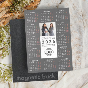 Logo Photo Sleek Grey Calendar 2026 Magnetic Card