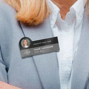 Logo Photo Stylish Elegant Grey Black Business Name Tag